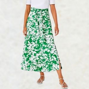 Ann Taylor High Waist Midi Full A-Line Skirt All Over Green Leaf Outline- sz 8